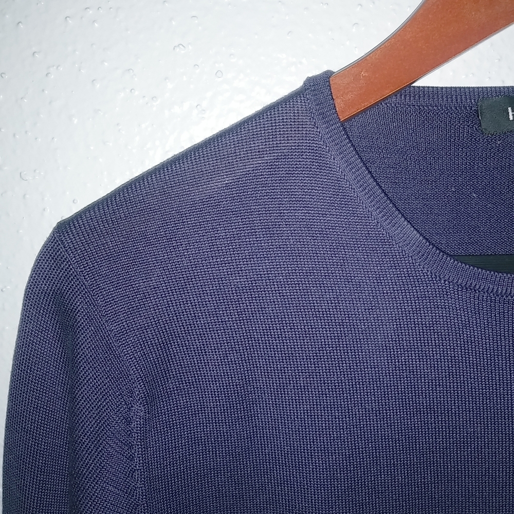 Harlan M Silk Knit Long Sleeved Crew Neck Pullover Top Eggplant - Picture 6 of 7